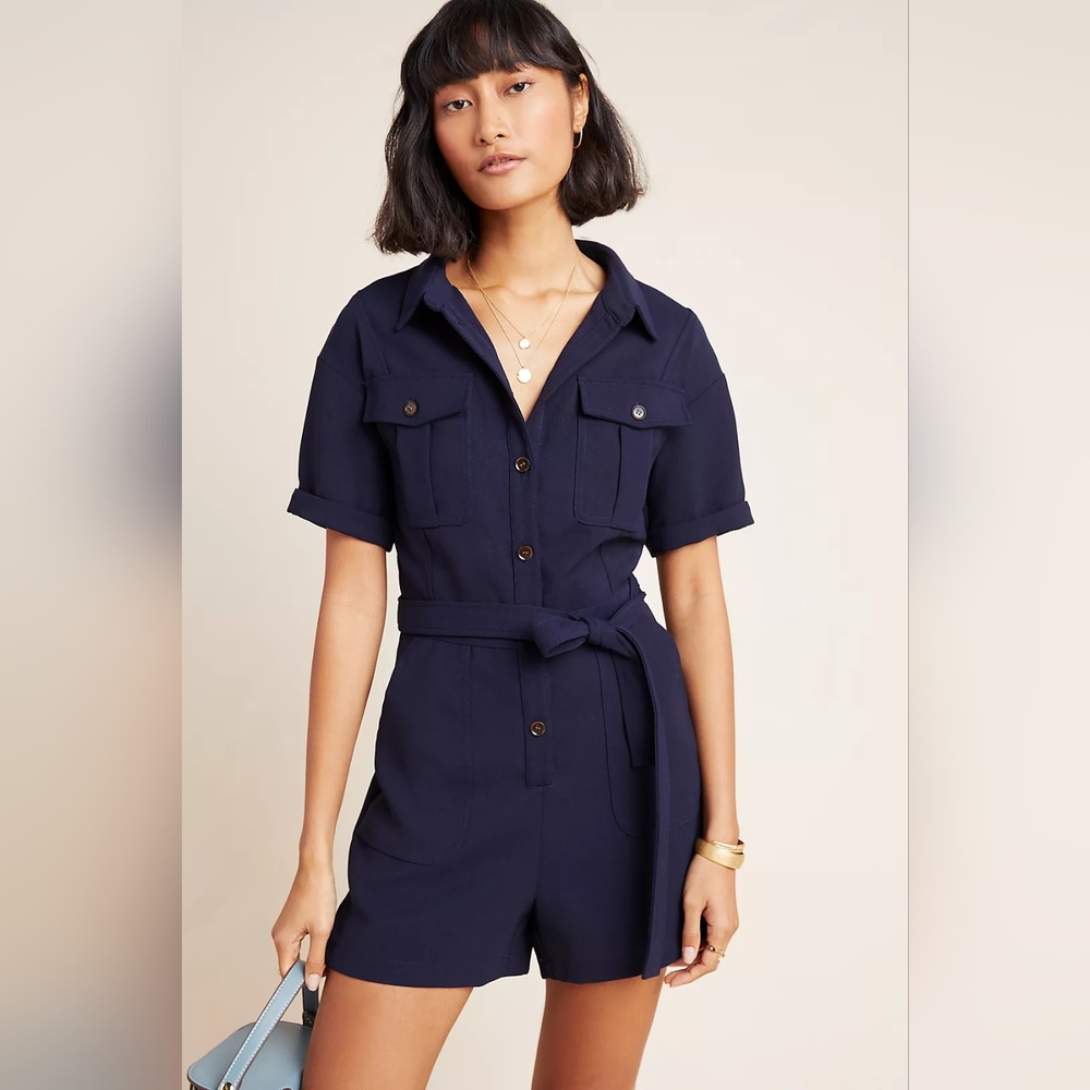 Anthropologie Greylin Delton Utility Romper Navy Blue M NWT